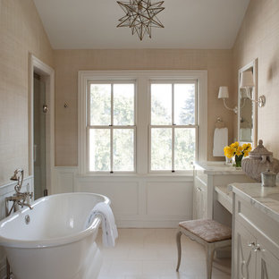 Elegant bathroom photo in San Francisco with marble countertops