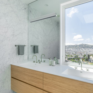 minimalist modern baths in a traditional sf residence