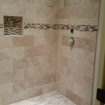 Minneapolis Marble Tile Shower with Horizontal Accent Strip