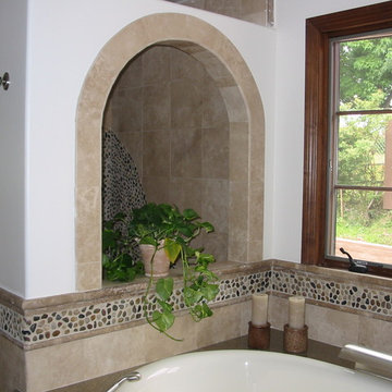 Mix Polished Pebble Tile Bathroom Wall