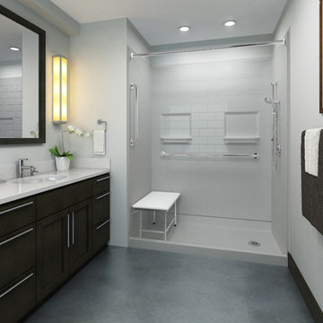 Modern Bathroom accessible shower walk in shower faux tile shower