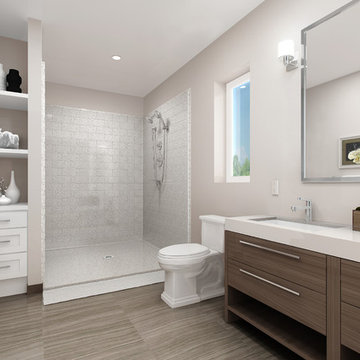 Modern Bathroom accessible shower walk in shower faux tile shower