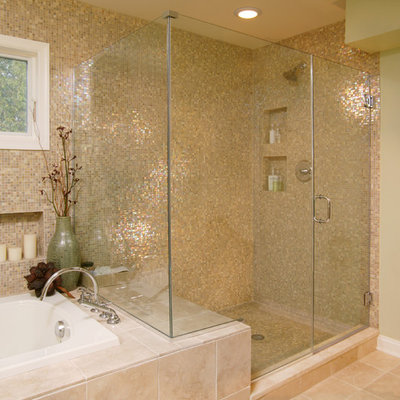 Example of a transitional mosaic tile bathroom design in Boston