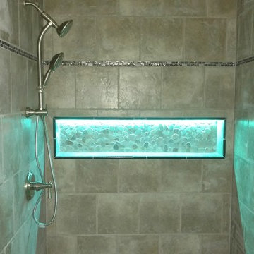 Modern bathroom remodel L.E.D. shower shelf