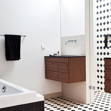Modern Bathroom  with Black and White Tile