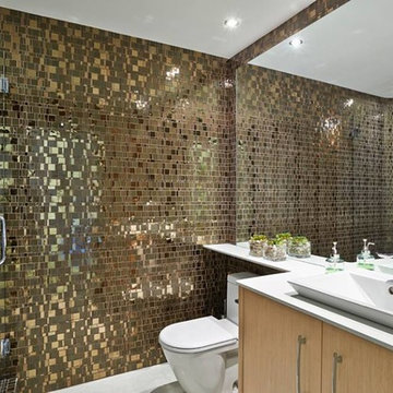 Modern bathroom with bronze mosaic