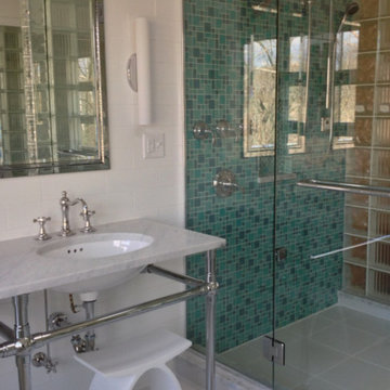 Modern bathroom with Frameless Glass and Glass Block Shower Lancaster Ohio