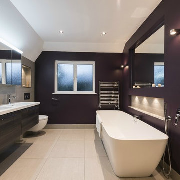 Modern Bathroom with Freestanding Bath, Farrow & Ball Painted Walls