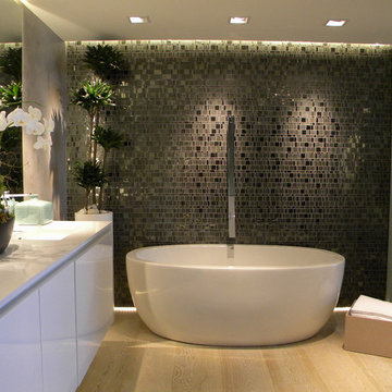 Modern bathroom with hand cut glass mosaic