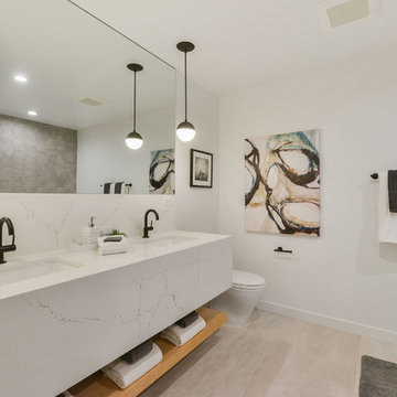 Modern Bathroom with Hexagon & Custom Carrara Vanity