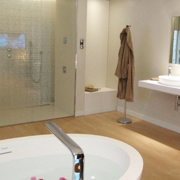 Modern bathroom with metallic pearl  tiles
