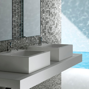 Modern bathroom with mirrored tiles