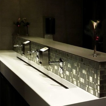 Modern bathroom with silver glass mosaic tiles