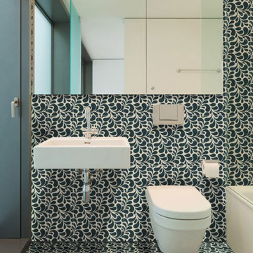 Modern Bathroom with Splash Themed Wall Tiles
