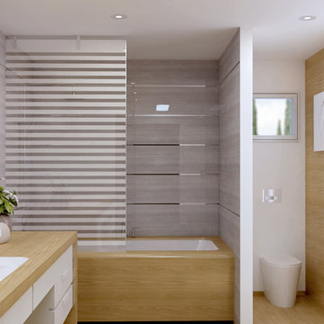 Modern bathroom with stone look tile