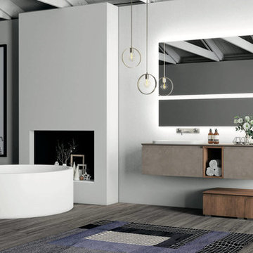 Modern beige and wood bathroom vanity