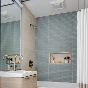 Modern Blue and Tan Bathroom