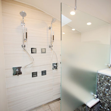 Modern Blue Bathroom with Privacy Screen Shower Glass in Minneapolis