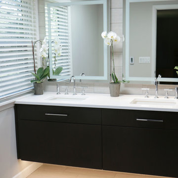 Modern City Style: Linear Taupe and Espresso Master Bath