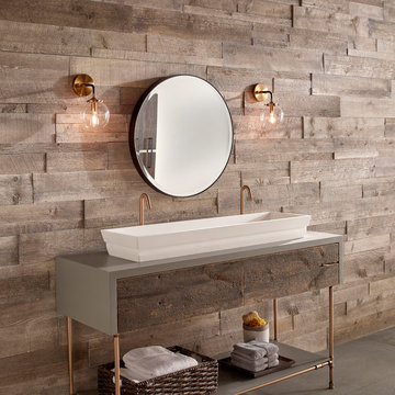 Modern Farmhouse Bathroom With Vintage Ranch Wood Walls