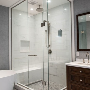 Modern Master Bathroom Renovation, Corner Shower, Shower Niche, Rain Shower Head