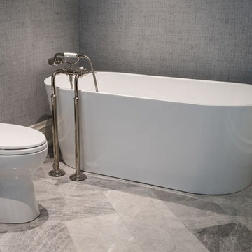 Modern Master Bathroom Renovation, Marble Floor, Tub, Toilet