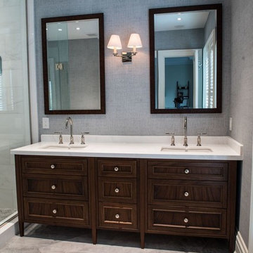Modern Master Bathroom Renovation, Wall Mounted Mirrors, Marble Floor