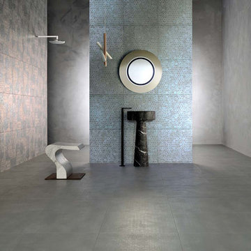 Modern multi colored bathroom with porcelain tiles