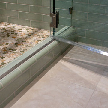 Modern /  Traditional Bathroom with Onyx Mosaic and Large Subway Tiles
