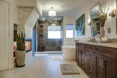 Mid-sized minimalist master bathroom photo in Phoenix with an undermount sink and quartzite countertops