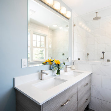 Modern White and Driftwood Master Bathroom