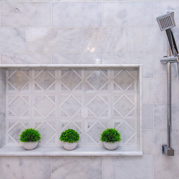 Modern White and Gray Marble Master Bathroom in Fairfax Station, VA