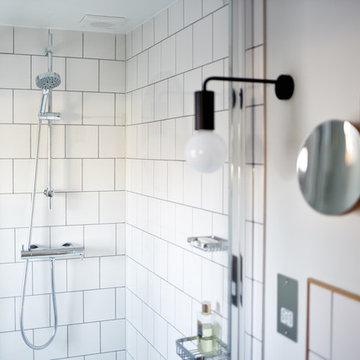 Monochrome family bathroom with Scandi-style and black detailing
