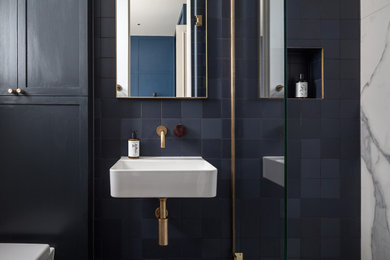 Moody blue bathroom design