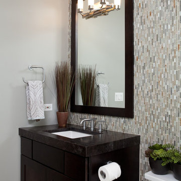 Mosaic Tile Wall in Bathroom with Square Sink