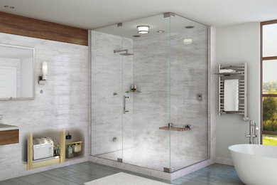 Mr. Steam Shower in Residential Bathroom with Towel Warmer
