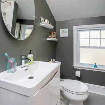 Mt. Airy, Philadelphia: Classic Bathrooms with Custom Wall Tile and Dark Accents