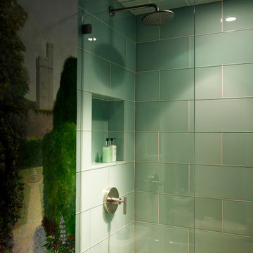 Mural & glass tile shower