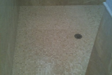 Marble floor walk-in shower photo in Miami