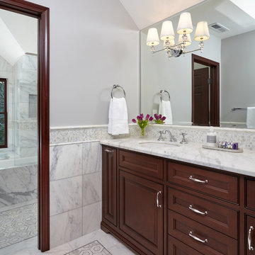 New Marble Bathroom in Palo Alto Traditional Home Renovation