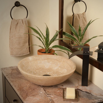 Novatto Beige Travertine Vessel Sink with Novatto ECLIPSE Faucet