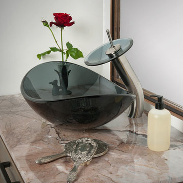 Novatto BIGIO Glass Vessel Sink with Novatto FALLS Faucet