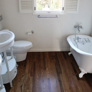 Oak hardwood floors in Bathroom