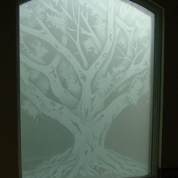 OAK TREE Bathroom Windows - Frosted Glass Designs Privacy Glass