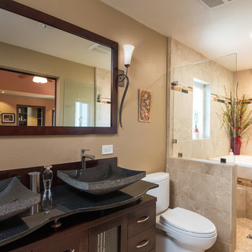 Oceanside Master Bathroom Remodel with Rectangle Vessel Sinks