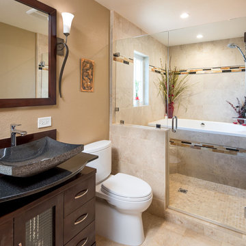 Oceanside Master Bathroom with Doorless Shower and Wet Room Remodel