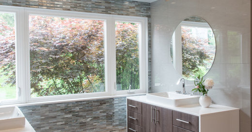Symmetry Rules in a Warm, Contemporary Bathroom in Missouri