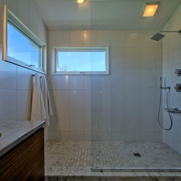 Open Concept Shower, with Glass Partition and No Door, Windows Inside Shower
