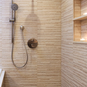 Open shower with shelves