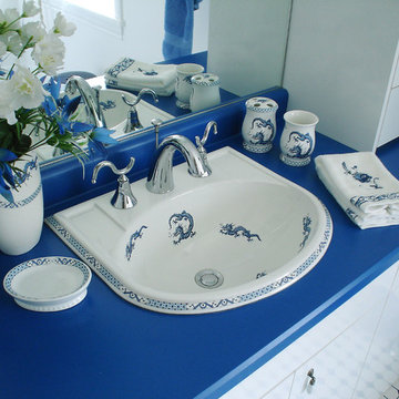 Oriental Blue Dragon design on a Kohler drop-in sink.